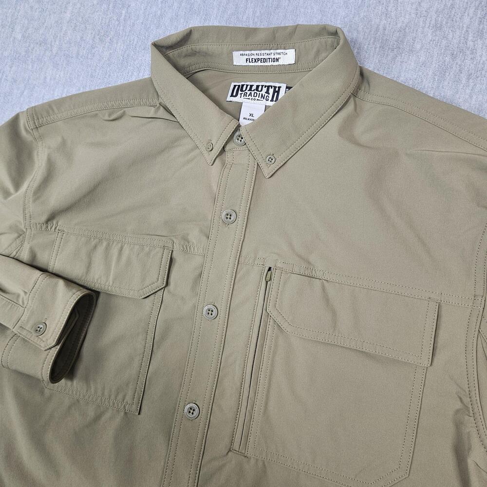 Duluth Trading Shirt Mens XL Green Button-Up Flexpedition Nylon Spandex